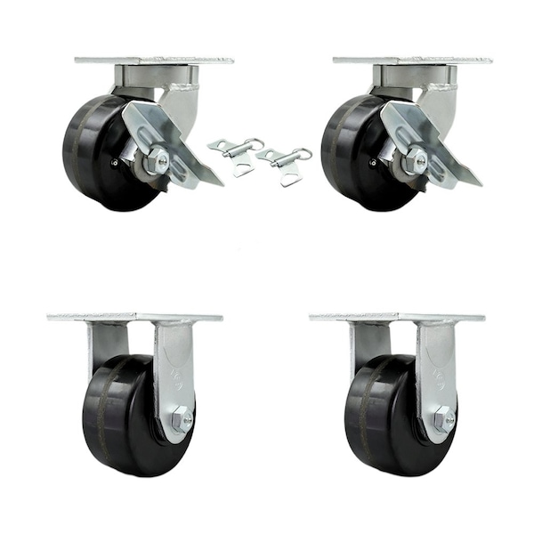 Service Caster 6'' Heavy Duty Phenolic Wheel Caster Set 2 Swivel Lock and Brake 2 Rigid, 4PK CRAN-SCC-KP92S630-PHR-SLB-BSL-2-R-2 - main